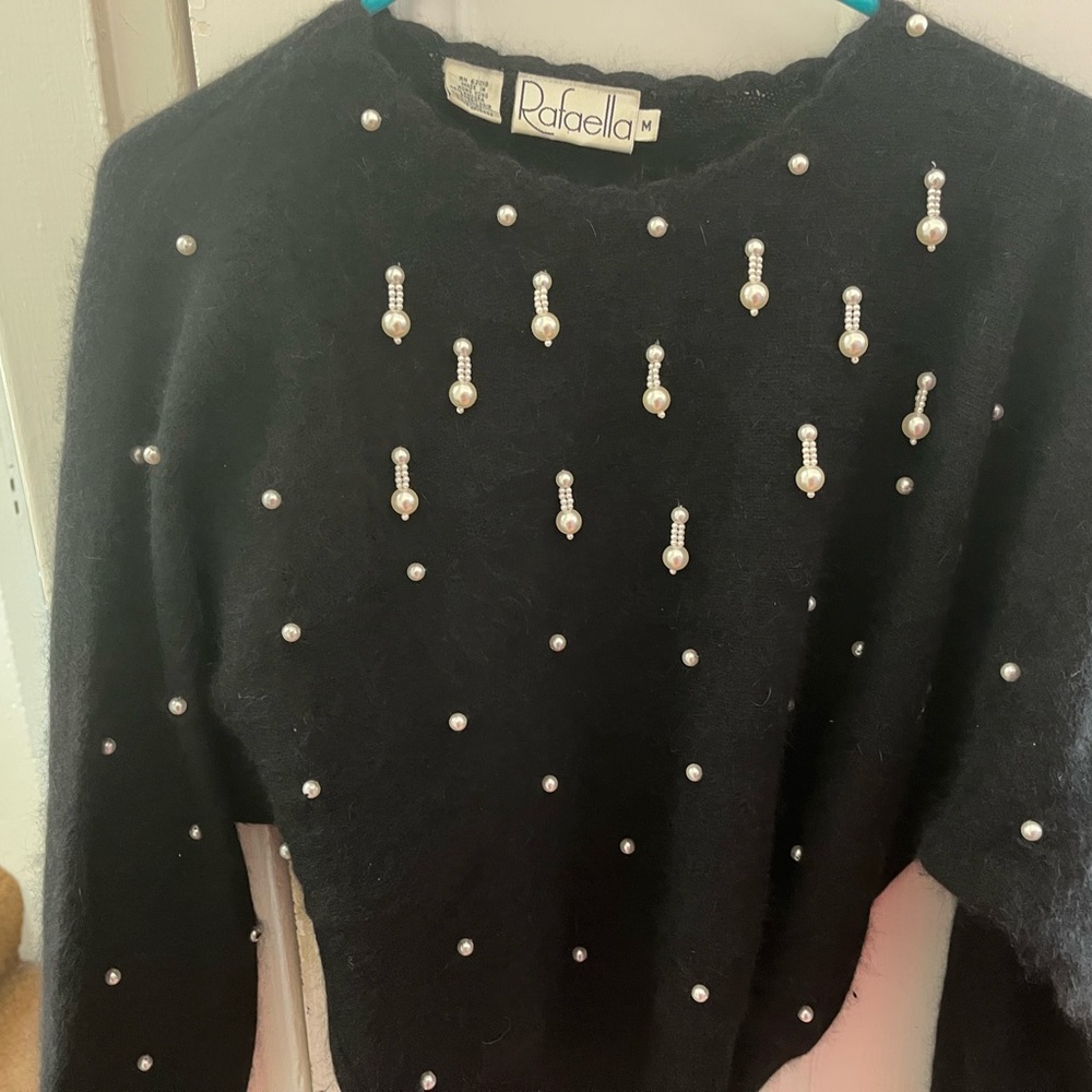 Rafaella black lambswool sweater with hanging pearls